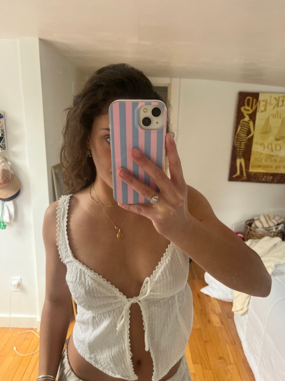 American Eagle Outfitters White Tie-Front Ribbed Tank